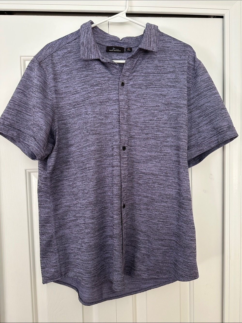 Marc Anthony Heathered Purple Short-Sleeve Button-Down Shirt